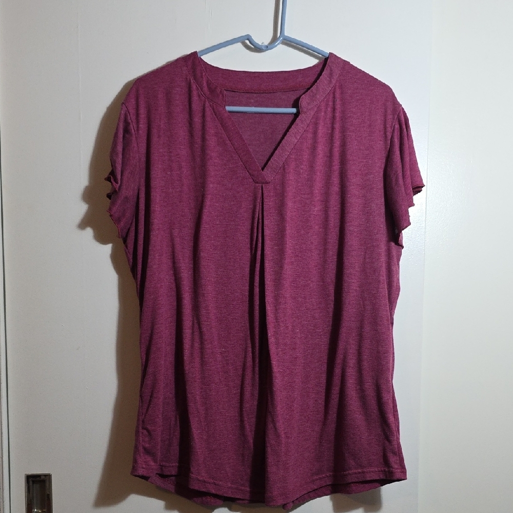 Women's V-Neck Short Sleeve Top - Purple